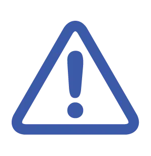 A blue line-art icon of a triangle with rounded corners containing a large exclamation mark, representing an alert or notification.